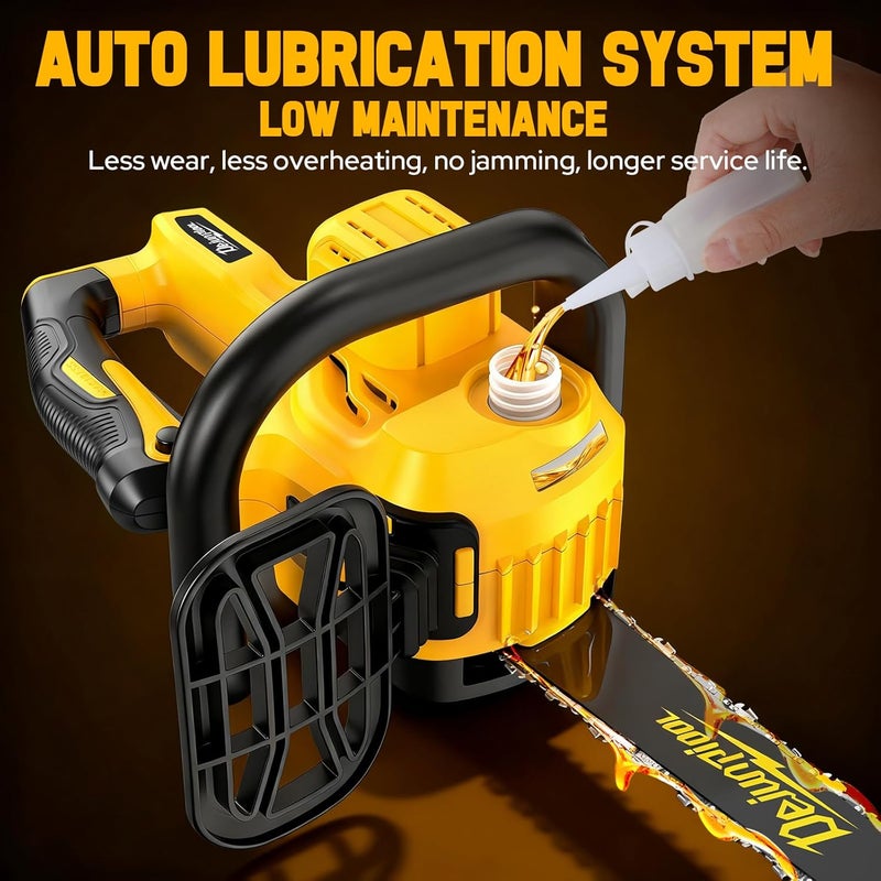 DEJUNPIOOL 16 Inch Electric Chainsaw Cordless Compatible with Dewalt 20V/60V MAX Battery (Tool Only), Brushless Chain Saw with Battery Level Screen, Auto Oiler, 3 Chains, Handheld Pruning Chainsaw Garden Tools - Image 5